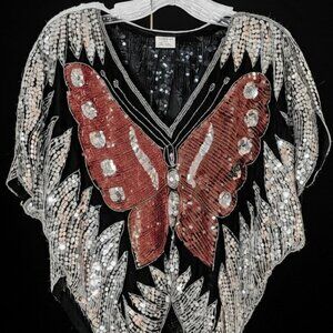 Vintage Hand Beaded Butterfly Silk Top